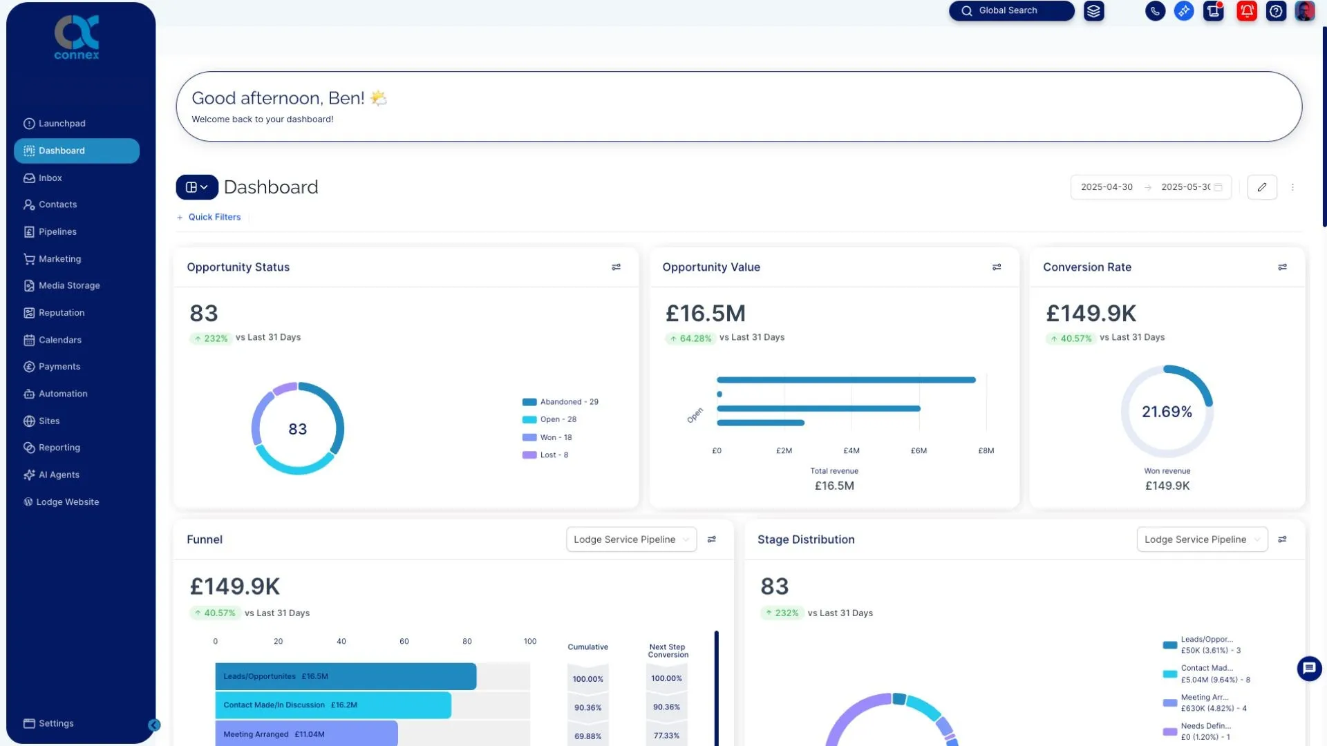 Connex CRM platform dashboard